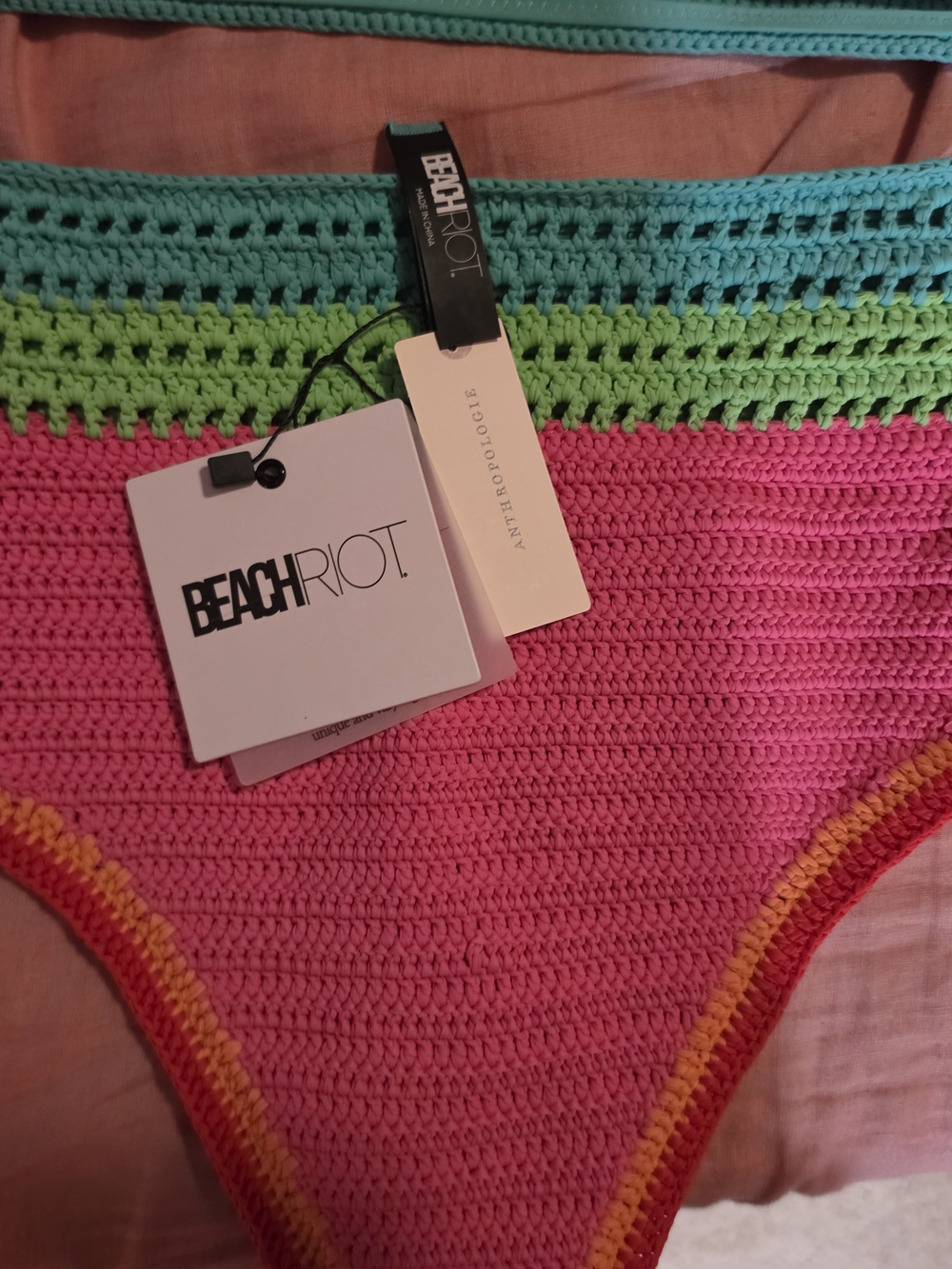Beach Riot Multicolor Neon Crochet High-Waist Bikini Set Medium NWT - Picture 5 of 6